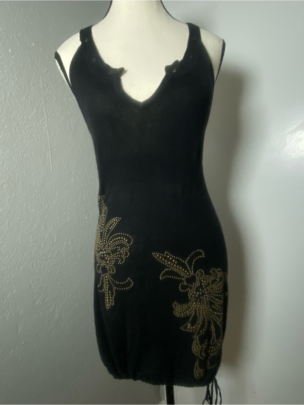 Y2K GUESS Black Knit Stud Fleur-de-lis Dress Size Small